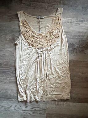 NWT Olivia Moon Cream Sequin Embellished Scoop Neck Tank Top